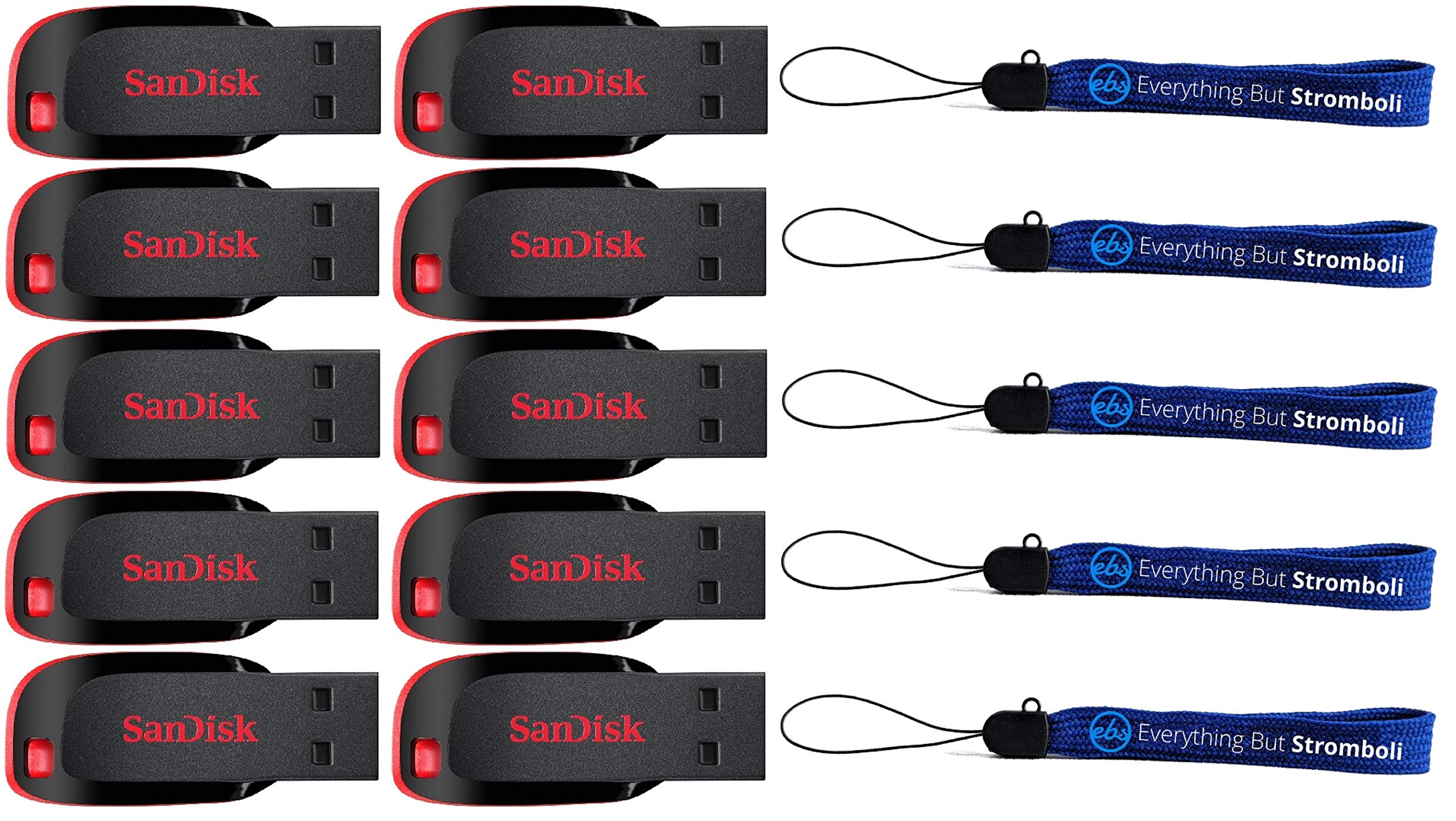 Book Cover SanDisk Cruzer Blade 16GB (10 Pack) USB 2.0 Flash Drive Jump Drive Pen Drive SDCZ50-016G - Ten Pack Bundle with (5) Everything But Stromboli Lanyards 16GB 10 Pack