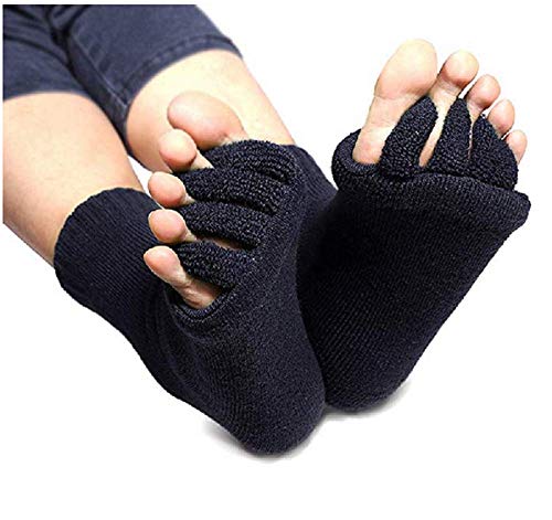 Book Cover Flesser Yoga Sports GYM Five Toe Separator Socks Alignment Pain Health Massage Socks -  Black -
