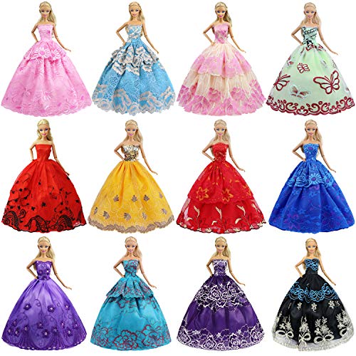 Book Cover ZITA ELEMENT 6 PCS Fashion Handmade Wedding Party Dress Gown for 11.5 inch Dolls XMAS Gift - Random Style Outfits