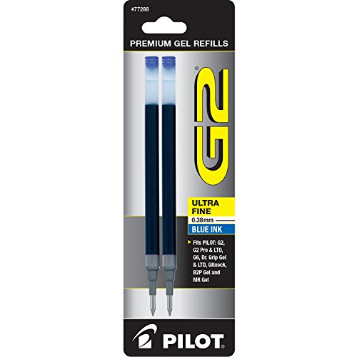 Book Cover Pilot G2 Gel Ink Refill 2-Pack for Rolling Ball Pens Ultra Fine Point Blue Ink (77288)