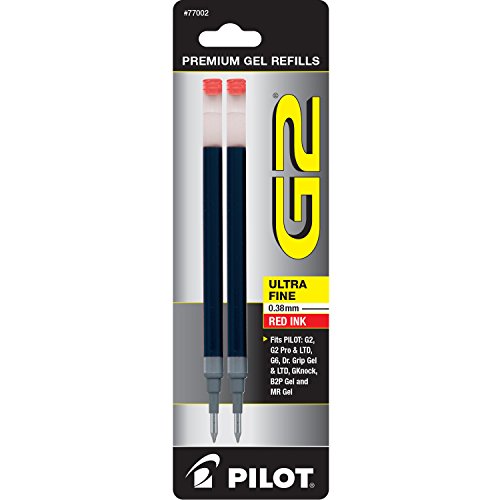 Book Cover Pilot G2 Gel Ink Refill 2-Pack for Rolling Ball Pens Ultra Fine Point Red Ink (77002)