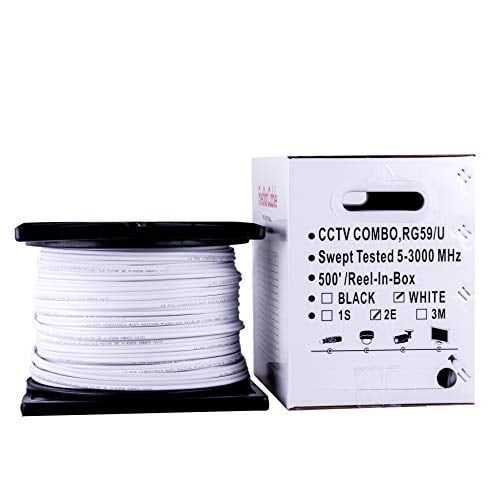 Book Cover FiveStarCable 500 ft. RG59 Siamese CCTV Combo Coaxial Cable - 20AWG RG59 Video + 18/2 18AWG Power for Surviellance Security System (500 Ft, White)
