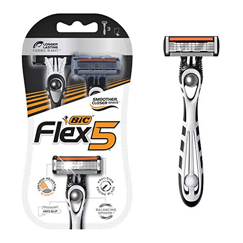 Book Cover BIC Flex 5 Titanium Men's Disposable Razor, Five Blade, 3 Count, Adjusting Blades for an Ultra-Close Shave