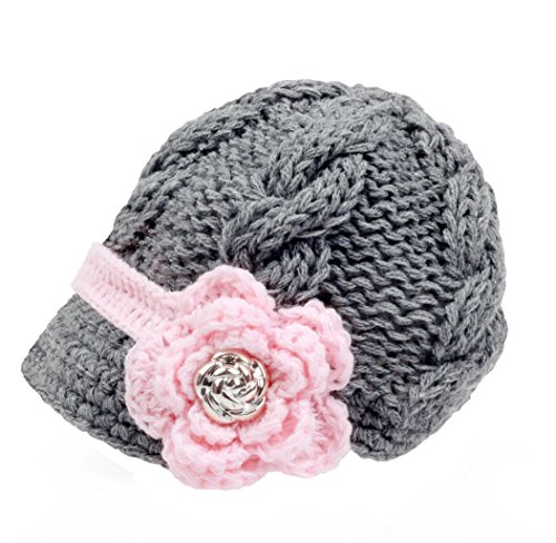 Book Cover zefen Handknit Newborn Toddler Baby Girls Crochet Knit Brim Cap Hat Small Grey