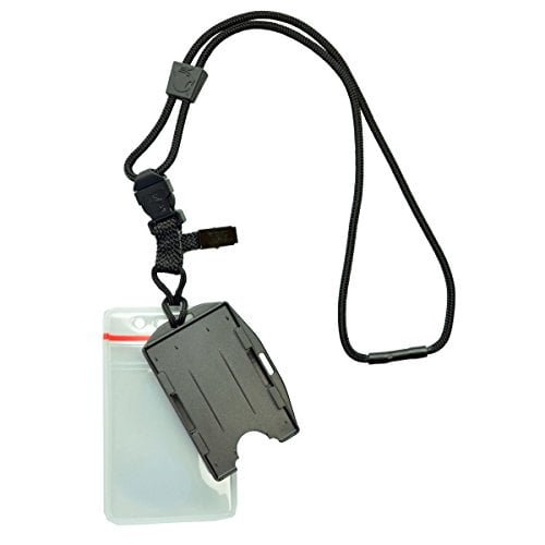 Book Cover Heavy Duty (No Swing) Nylon Breakaway Lanyard with Two Dual ID Badge Holders (Holds up to 4 I.D.Cards) by Specialist ID and EK USA (Black)