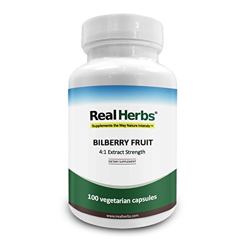 Book Cover Real Herbs Bilberry Extract - Derived from 1,500mg of Bilberry Fruit with 4 : 1 Extract Strength - Promotes Vision & Blood Circulation, Improves Cardiovascular Health - 100 Vegetarian Capsules