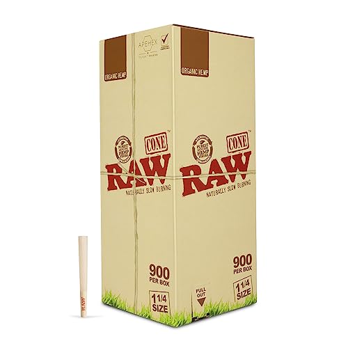 Book Cover RAW Organic 1 1/4 Pure Hemp Pre-Rolled Cones with Filter (900 Pack)