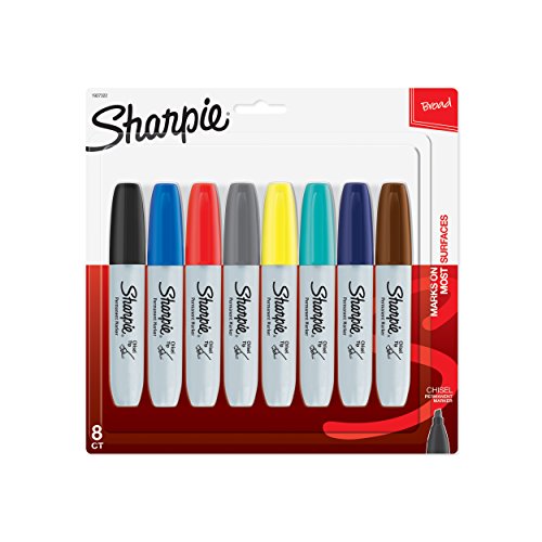 Book Cover Sharpie Permanent Markers, Broad, Chisel Tip, 8-Pack, Assorted 2015 Colors (1927322)