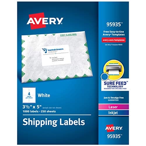 Book Cover Avery Shipping Address Labels, Laser & Inkjet Printers, 1,000 Labels, 3-1/2 x 5, Permanent Adhesive (95935)