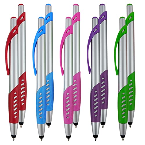 Book Cover Stylus Pen, 2 in 1 Capacitive Stylus & Ballpoint Click Pen with Comfort Grip for Universal Touchscreen Devices, Tablets,iPad, iPhone 6,6 Plus, iPod, Android, Samsung Galaxy(Silver 10 Pack)