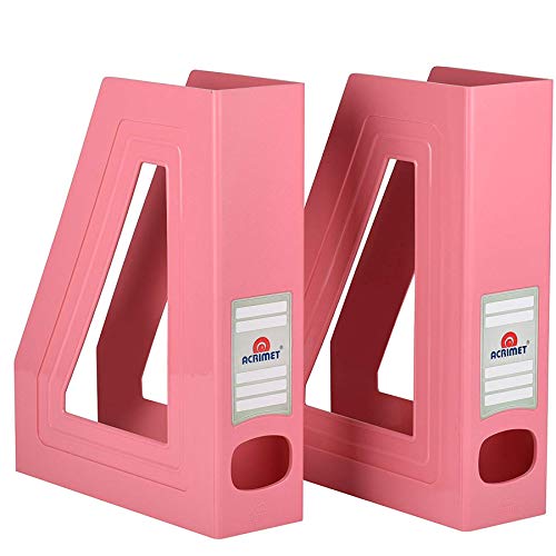 Book Cover Acrimet Magazine File Holder Rack Organizer (Plastic) (Solid Pink Color) (2 Pack)