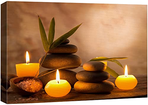 Book Cover wall26 Canvas Print Wall Art Candles with Massage Stones in Romantic Brown Atmosphere Floral Nature Photography Realism Bohemian Scenic Relax/Calm Cool for Living Room, Bedroom, Bathroom - 16