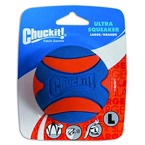 Book Cover Chuckit! Ultra Squeaker Dog Ball High Bounce Blue/Orange 3 sizes