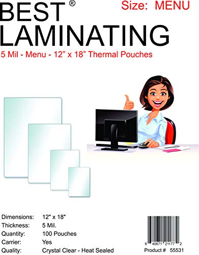 Book Cover Best Laminating® - 5 Mil Clear Menu Size Thermal Laminating Pouches - 11.5 X 18 - Qty 100