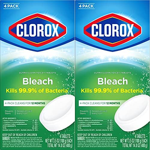 Book Cover Clorox Ultra Clean Toilet Tablets Bleach 3.53 Ounces, 4 Count - Pack of 2 (Package May Vary)