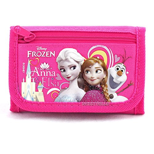 Book Cover Disney Frozen Elsa Anna and Olaf Character Hot Pink Trifold Wallet