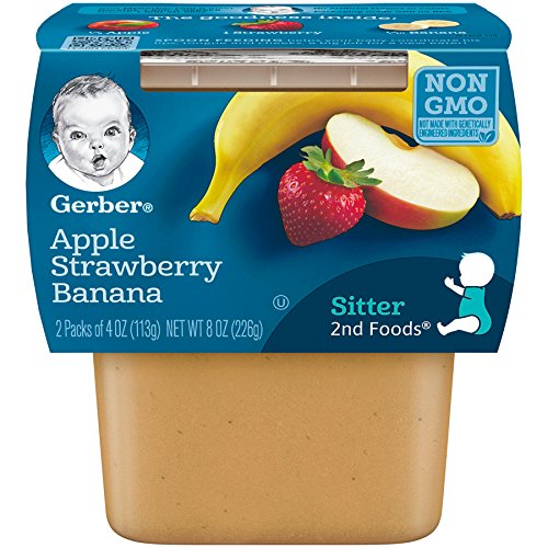 Book Cover Gerber 2nd Foods Apple Strawberry Banana, 4 Ounce Tubs, 2 Count (Pack of 8)