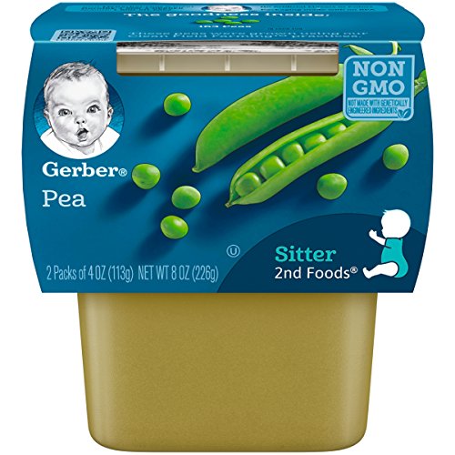 Book Cover Gerber 2nd Foods Peas, 4 Ounce Tubs, 2 Count (Pack of 8)