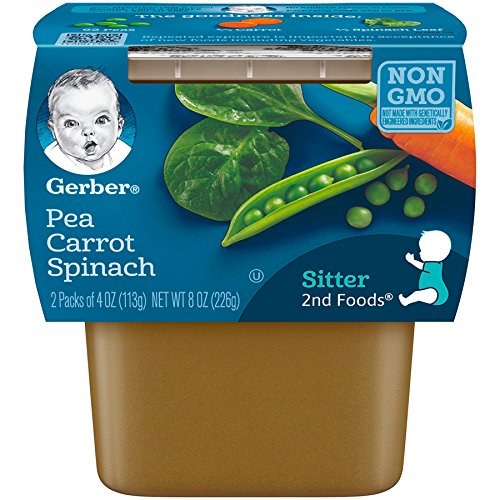 Book Cover Gerber 2nd Foods Pea, Carrot & Spinach Pureed Baby Food, 4 Ounce Tubs, 2 Count (Pack of 8)