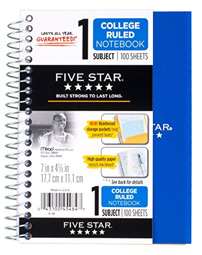Book Cover 6 Pack Of Mead Five Star Personal Spiral Notebook, 7