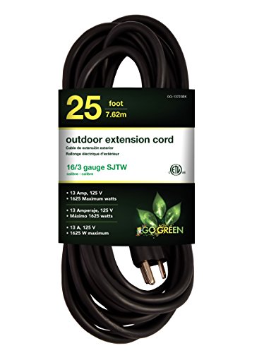 Book Cover Go Green Power GG-13725BK 16/3 25' Heavy Duty Extension Cord - Black, 25ft,