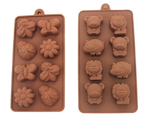 Book Cover Non-stick Candy Jelly Molds, Chocolate Molds, Soap Molds, Silicone Baking Molds - Forest Theme Happy Bear, Lion, Hippo & Bee, Butterfly - More Fun, Toy Kids Set, Set of 2