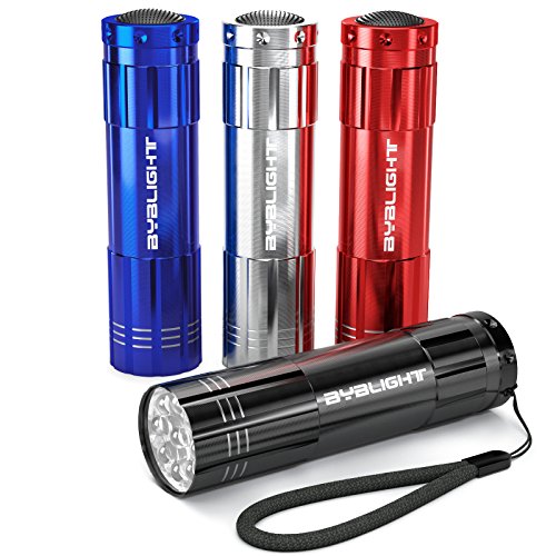 Book Cover BYB 9 LED Mini Aluminum Flashlights 4-Pack with Lanyard, Super Bright Handheld Torch Assorted Colors, AAA Batteries Not Included, for Camping, Hiking, Hunting, Backpacking, Fishing, BBQ and EDC
