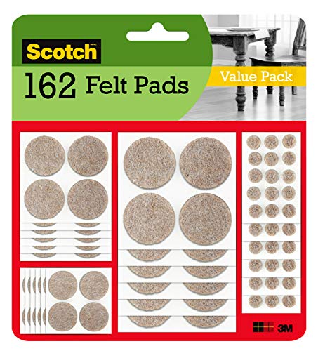 Book Cover Scotch Brand Felt Pads, Great for protecting linoleum floors, Round, Beige, Assorted Sizes, 162 Pads/Pack