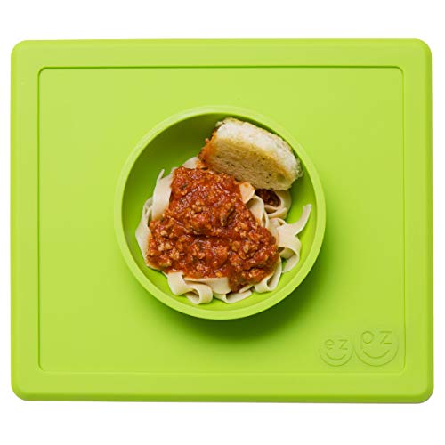 Book Cover ezpz Happy Bowl - One-Piece Silicone placemat + Bowl (Lime)