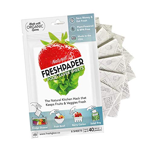 Book Cover THE FRESHGLOW Co FRESHPAPER Food Saver Sheets for Produce, 8 Reusable Sheets (1 Pack), Keeps Fruits & Vegetables Fresh for 2-4x Longer- Made in the USA