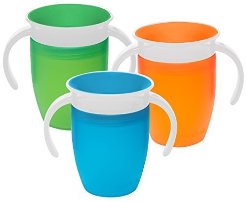 Book Cover Munchkin Miracle 360 Degree 7 Ounce Spoutless Trainer Cup, 3 Pack, Green/Orange/Blue