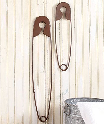 Book Cover Collections-Etc Large Hanging Metal Safety Pins Laundry Room Wall Home Decoration - Set of 2 , Rustic