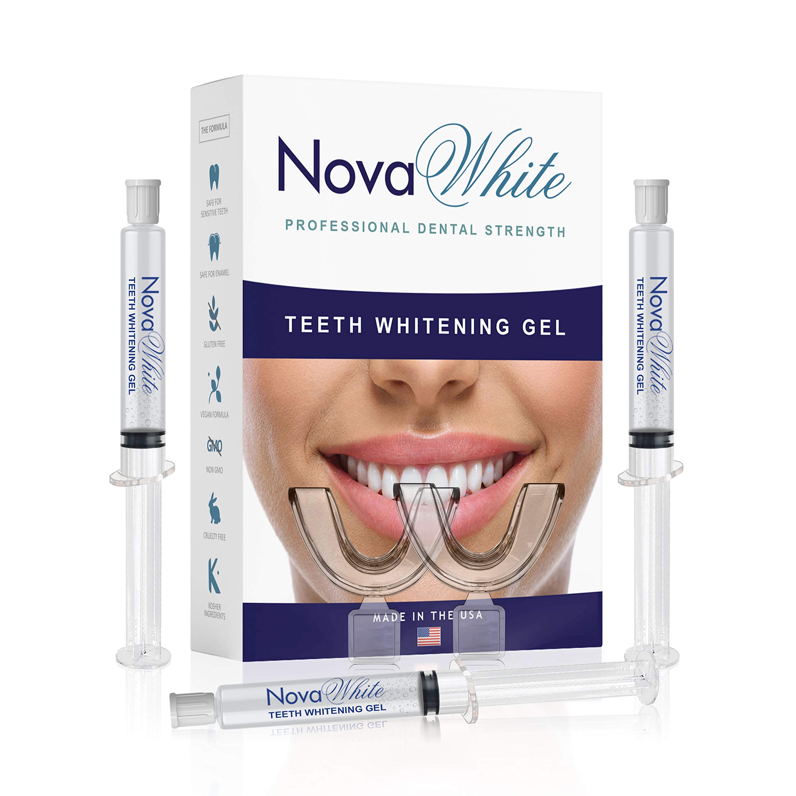 Book Cover NovaWhite Teeth Whitening Gel Syringes, (3) 3cc 22% Carbamide Peroxide Whitening Gel Syringes, 2 Mouth Trays, Remove Teeth Stains, Make Teeth Whiter, Teeth Whitening Refill Syringe