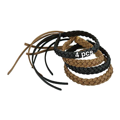 Book Cover Kinven Mosquito Bug Repellent Faux Leather Bracelet Bands - DEET Free - Stylish Braiding, 2 packs (4 bracelets), (Color: Brown/Black)