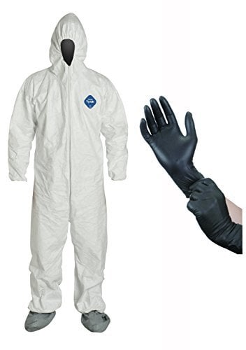 Book Cover DuPont TY122S Disposable Elastic Wrist, Bootie & Hood White Tyvek Coverall Suit, Size: Large, with IPT Protective Gloves (InPrimeTime Exclusive)