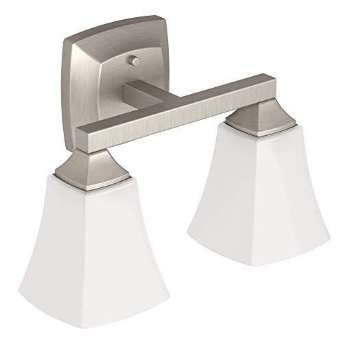 Book Cover Moen YB5162BN Voss 2-Light Dual-Mount Bath Bathroom Vanity Fixture with Frosted Glass, Brushed Nickel