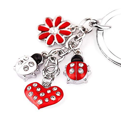 Book Cover Z395 Cute Red Style Ladybug Heart Lily Charms Key Ring Keychain