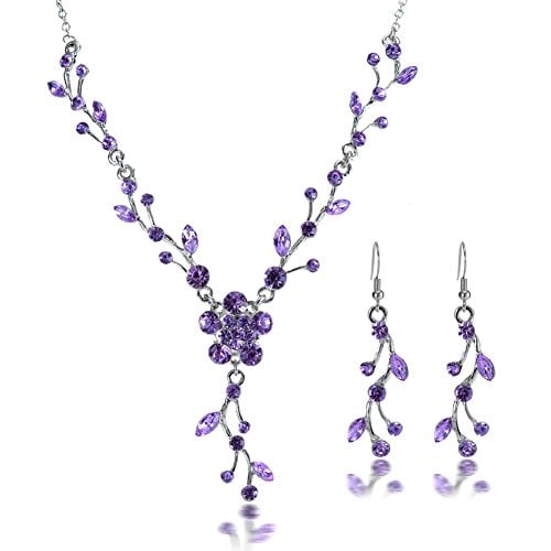 Book Cover YSTD Women Wedding Bridal Prom Jewelry Crystal Rhinestone Necklace Earrings Party Set (Purple)
