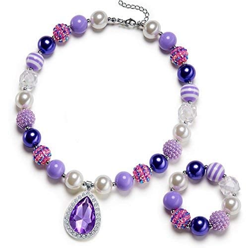 Book Cover VCMART Amulet Teardrop Amethyst Necklace Chunky Bubblegum For Girls Dress Up (A)