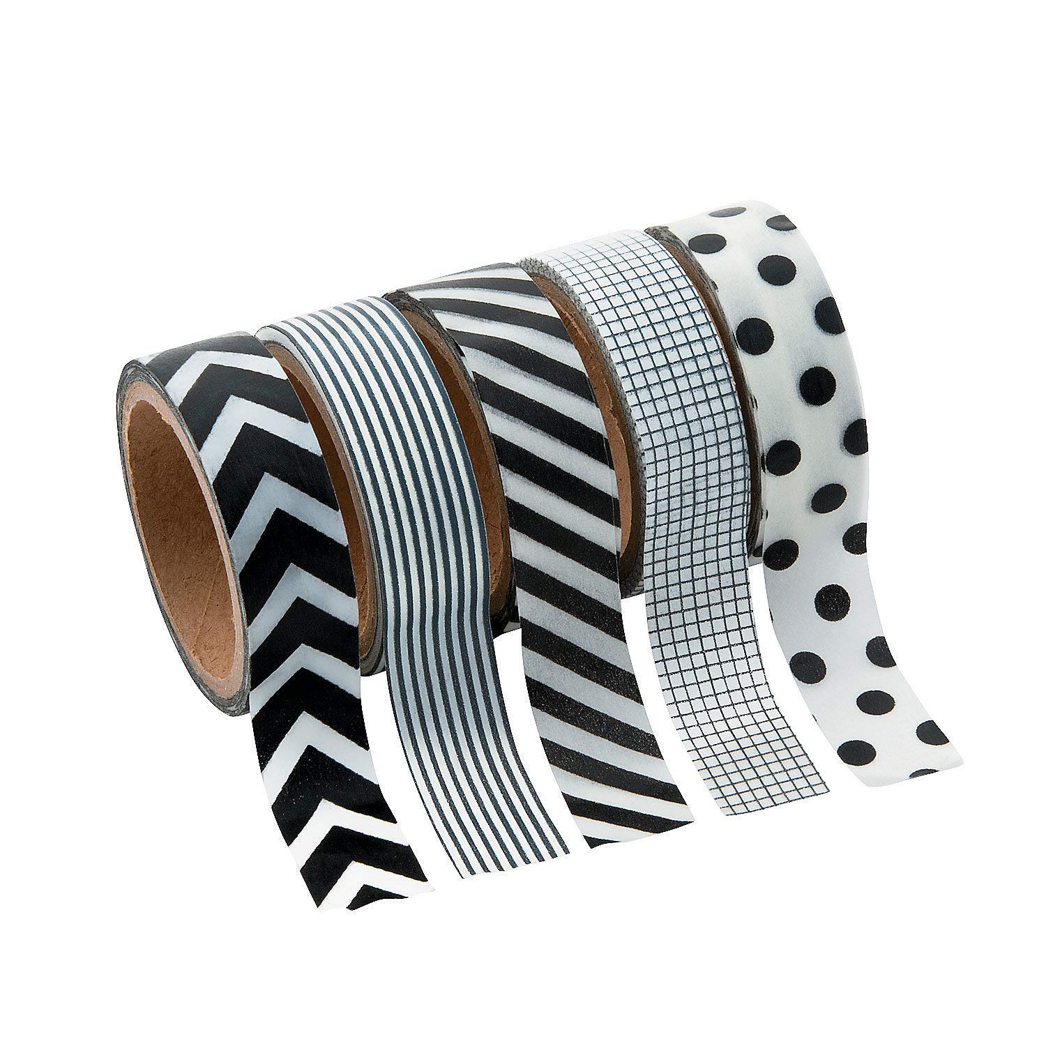 Book Cover Black & White Patterned Washi Tape Set (5 Rolls Per Unit) Each Roll Includes 16 Ft. Of Tape.