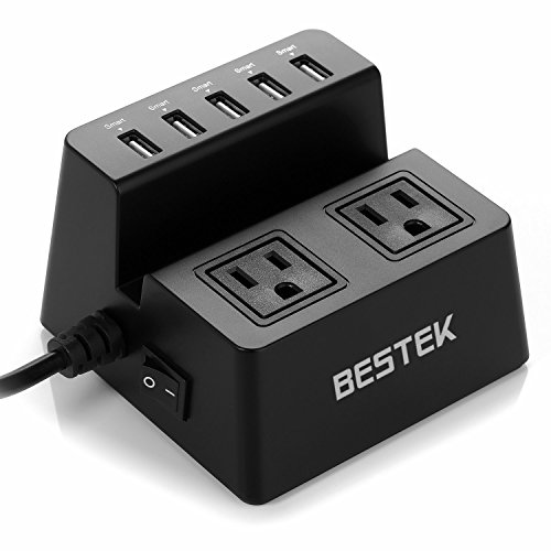 Book Cover BESTEK 40W 8A 5-Port USB Charging Station 1700 Joule 2-Outlet Power Strip Surge Protector with 5-Feet Cord, Black