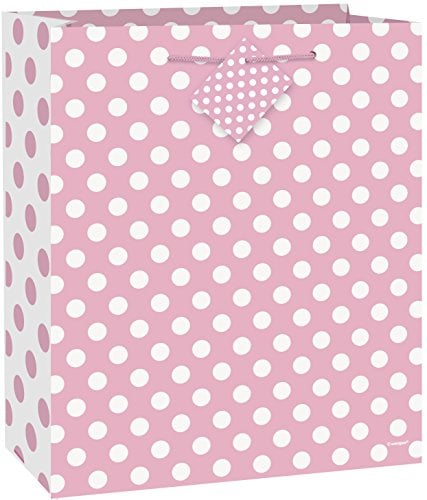 Book Cover Unique Industries, Large Gift Bag, 12.5 x 10.5 inches - Light Pink Polka Dot