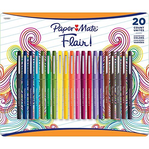 Book Cover Paper Mate Flair Pens, Assorted Colors, 20