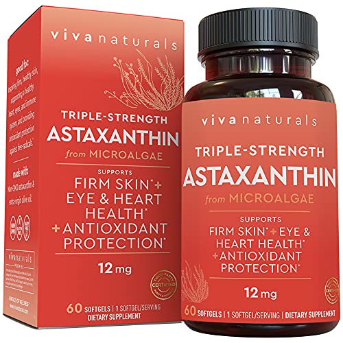 Book Cover Viva Naturals Astaxanthin 12mg (60 softgels) - Daily Antioxidant Protection, Supports Skin Hydration & Firmness, Heart Health & Immune Support