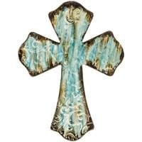 Book Cover Rustic Turquoise Metal Wall Cross with Embossed Swirls