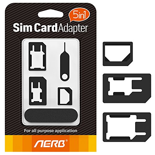 Book Cover Sim Card Adapter, Aerb 5in1 Nano Micro Sim Card Adapter Kit with Sander Bar and Tray Open Needle