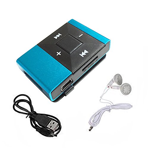 Book Cover New Wayzon Mini Clip Metal USB MP3 Music Media Player + Earphone(Blue)