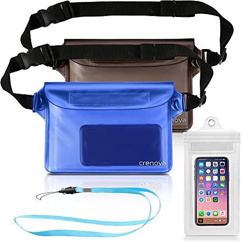 Book Cover Crenova Waterproof Pouch IP68 Beach Accessories Fanny Pack with Waist Strap Dry Bag with Adjustable Belt Beach Essentials Accessories to Keep Your Valuables Safe and Dry Perfect for Beach Snorkeling Kayaking Pool Water Park (Blue & Black)