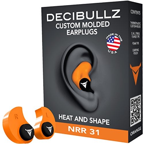 Book Cover Decibullz - Custom Molded Earplugs, 31dB Highest NRR, Comfortable Hearing Protection for Shooting, Travel, Swimming, Work and Concerts (Orange)