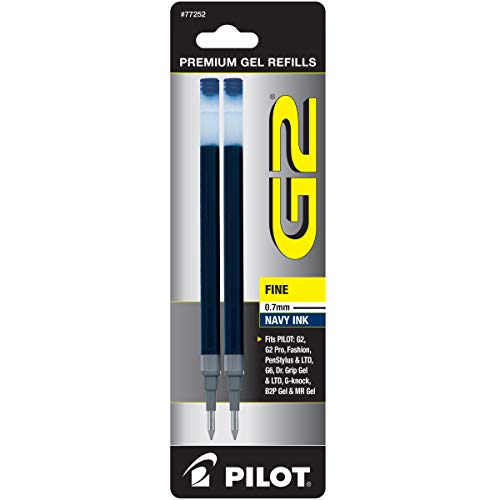Book Cover PILOT G2 Gel Ink Refills For Rolling Ball Pens, Fine Point, Navy Blue Ink, 2-Pack (77252)